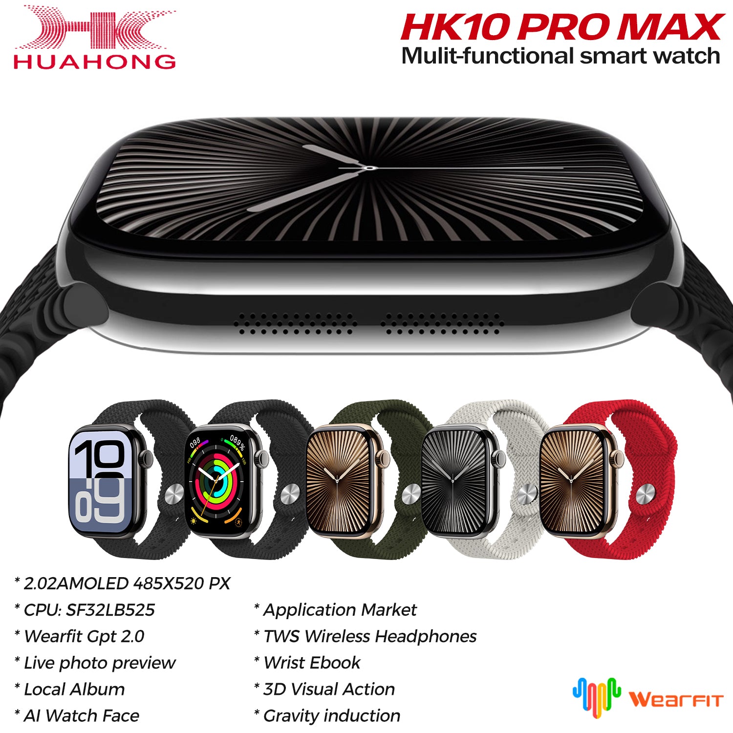 Smartwatch HK10 Pro Max – Display AMOLED da 2,02", Chatgpt, Connessione TWS per musica locale, Interfaccia utente con sensore di gravità, Monitoraggio della salute, Funzionalità AI