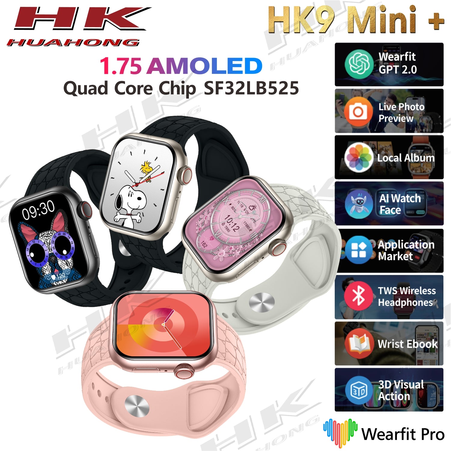 HK9 Mini + / HK9 Mini Plus Smartwatch Schermo AMOLED da 1,75" Supporta musica locale Connessione TWS