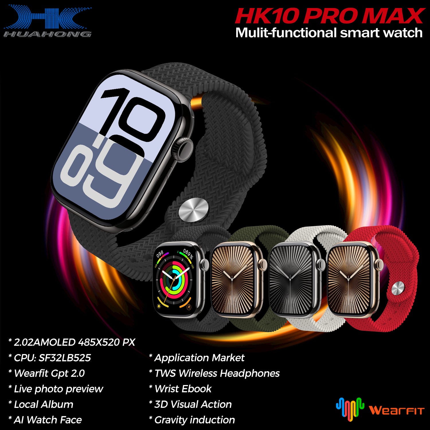 HK10 Pro Max Smartwatch – 2.02" AMOLED Display, Chatgpt, Local Music TWS Connection, Gravity sensor UI, Health Monitoring, AI Features