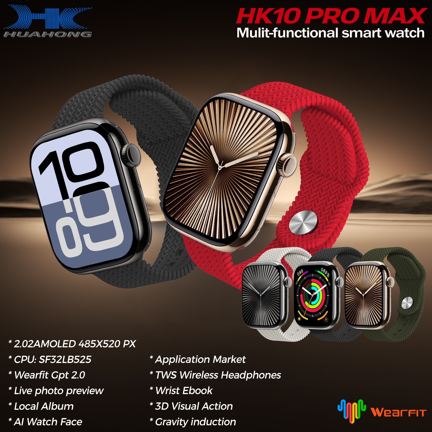 Smartwatch HK10 Pro Max – Display AMOLED da 2,02", Chatgpt, Connessione TWS per musica locale, Interfaccia utente con sensore di gravità, Monitoraggio della salute, Funzionalità AI