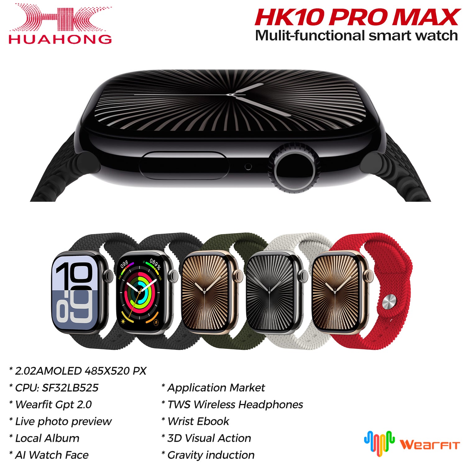 HK10 Pro Max Smartwatch – 2.02" AMOLED Display, Chatgpt, Local Music TWS Connection, Gravity sensor UI, Health Monitoring, AI Features