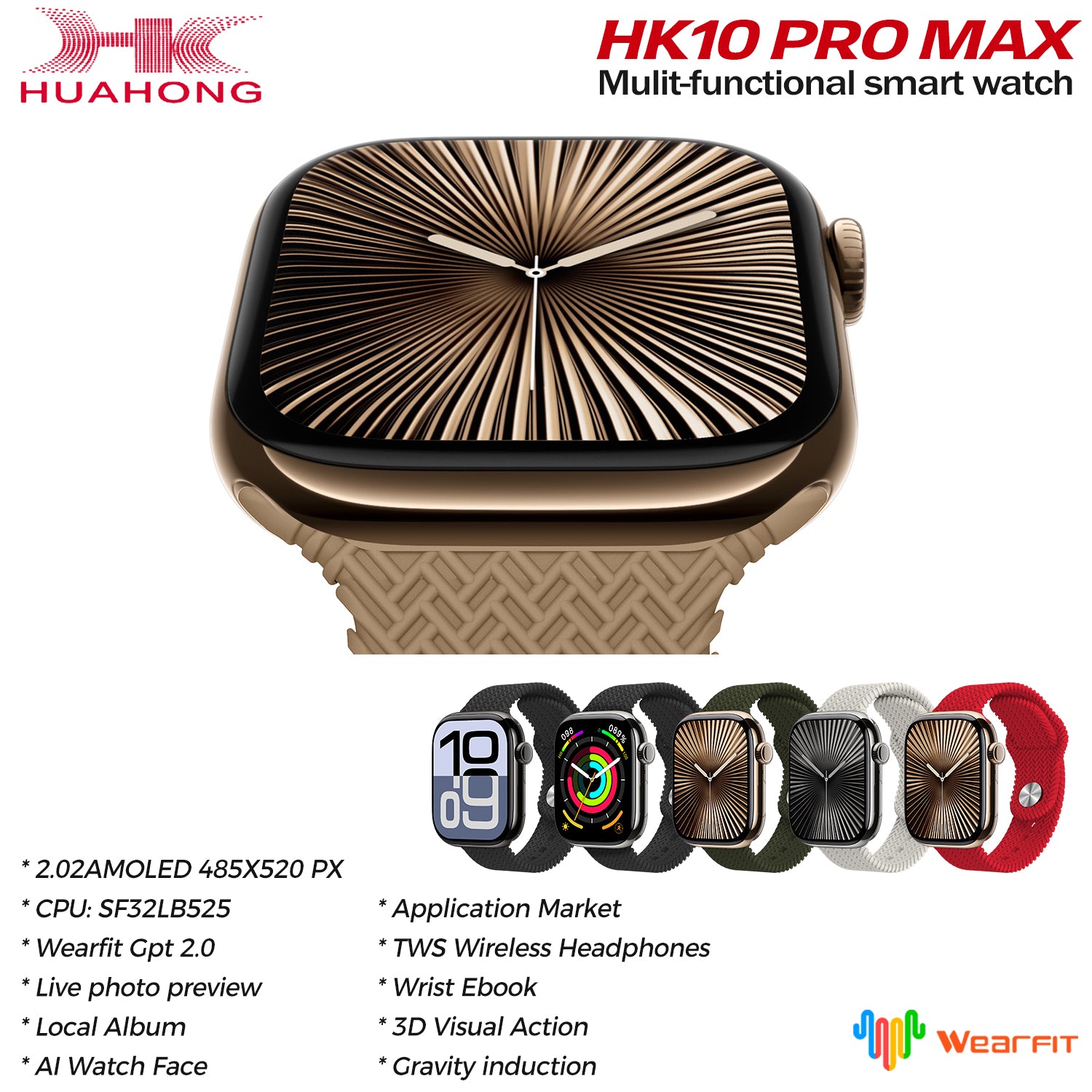 Smartwatch HK10 Pro Max – Display AMOLED da 2,02", Chatgpt, Connessione TWS per musica locale, Interfaccia utente con sensore di gravità, Monitoraggio della salute, Funzionalità AI