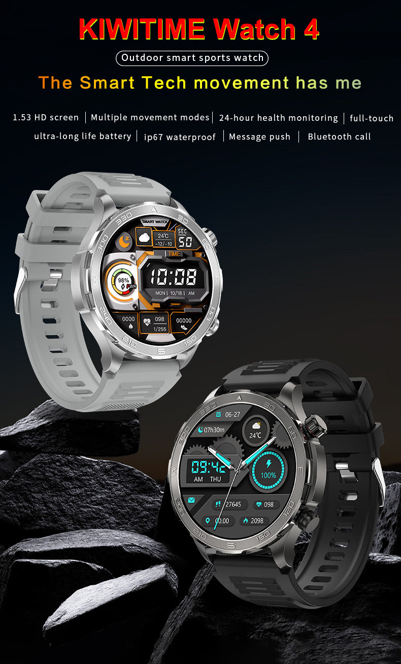 KIWITIME Watch 4 - Reloj inteligente para hombre con llamadas por Bluetooth, IP67, resistente al agua, ideal para Android e IOS, rastreador deportivo de actividad física 