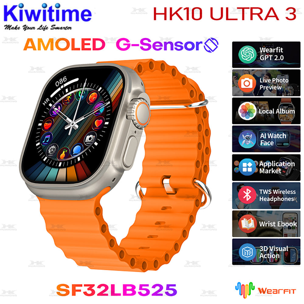 Reloj inteligente HK10 Ultra 3 versión WF Pantalla AMOLED de 2,02" ROM de 1 GB Soporte para música local Conexión TWS