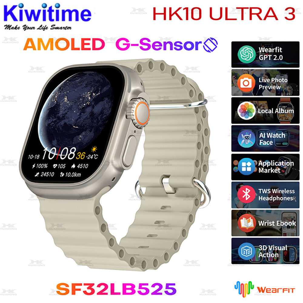 Reloj inteligente HK10 Ultra 3 versión WF Pantalla AMOLED de 2,02" ROM de 1 GB Soporte para música local Conexión TWS