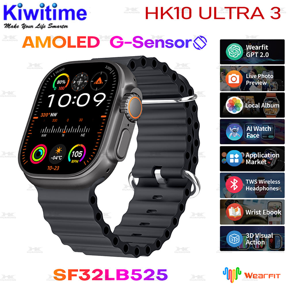 HK10 Ultra 3 WF Versione Smartwatch Schermo AMOLED da 2,02" 1 GB Rom Supporto Musica Locale Connessione TWS